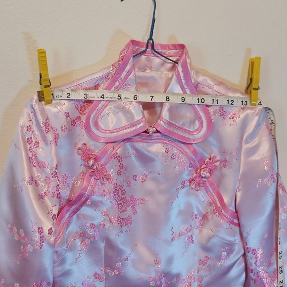 Pink Chinese Formal Traditional Cherry Blossom Shirt Women's Small Frog Ties - Picture 12 of 13